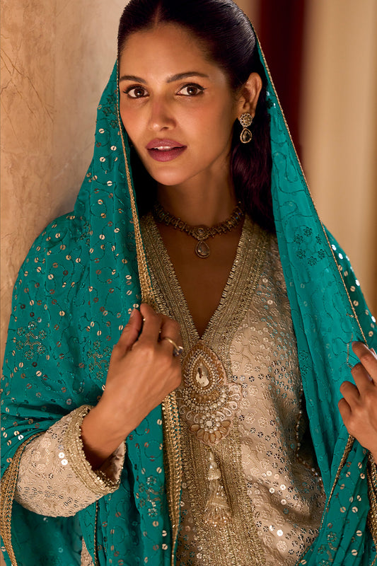 Cream Readymade Georgette Dhoti Pant Set-SAR11099_2_SareeButa.com