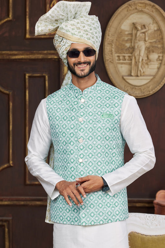 Cream Silk Kurta Pajama with Jacket-MW80_2_SareeButa.com