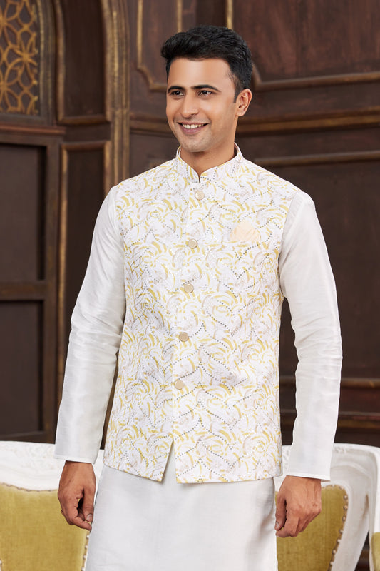 Cream Silk Kurta Pajama with Jacket-MW83_2_SareeButa.com