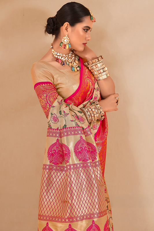 Cream Woven Dharmavaram Tissue Silk Saree-ZB133802_2_SareeButa.com