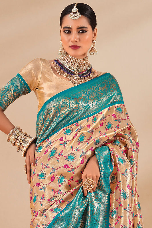 Cream Woven Dharmavaram Tissue Silk Saree-ZB133805_2_SareeButa.com