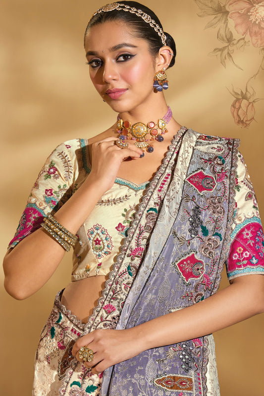 Cream and Grey Embroidered Crepe Silk Saree-SAR10616_2_SareeButa.com