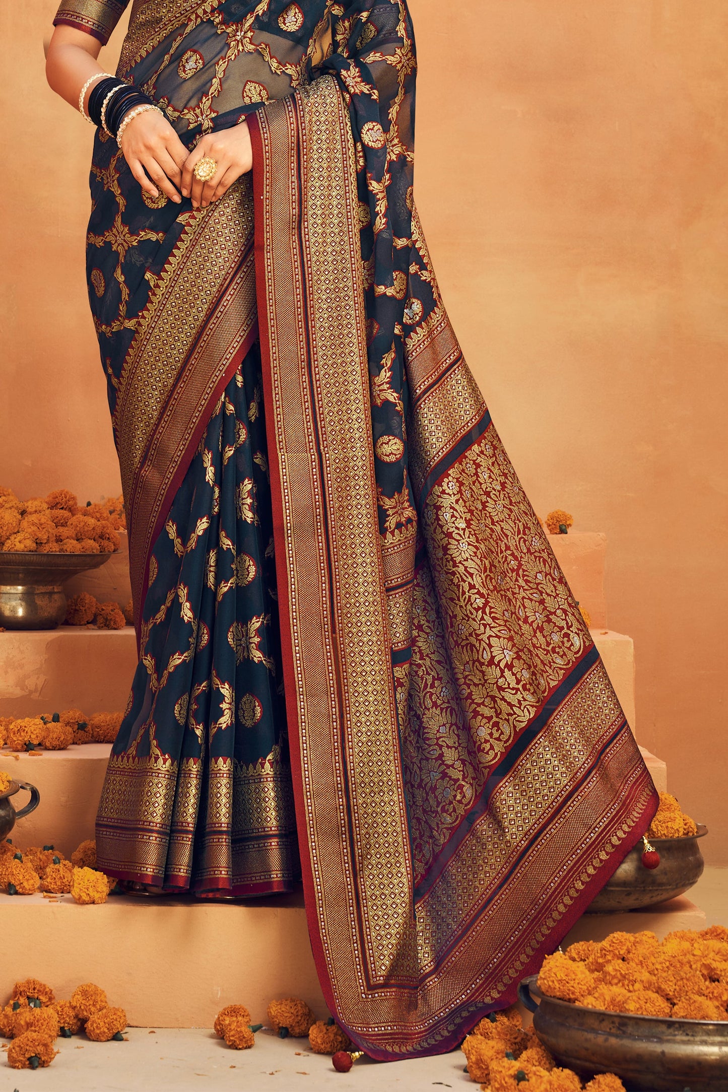 Dark Blue Printed Georgette Saree-SAR10096_4_SareeButa.com