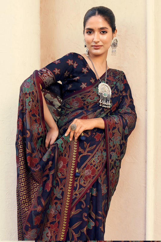 Dark Blue Printed Georgette Saree-SAR10119_2_SareeButa.com