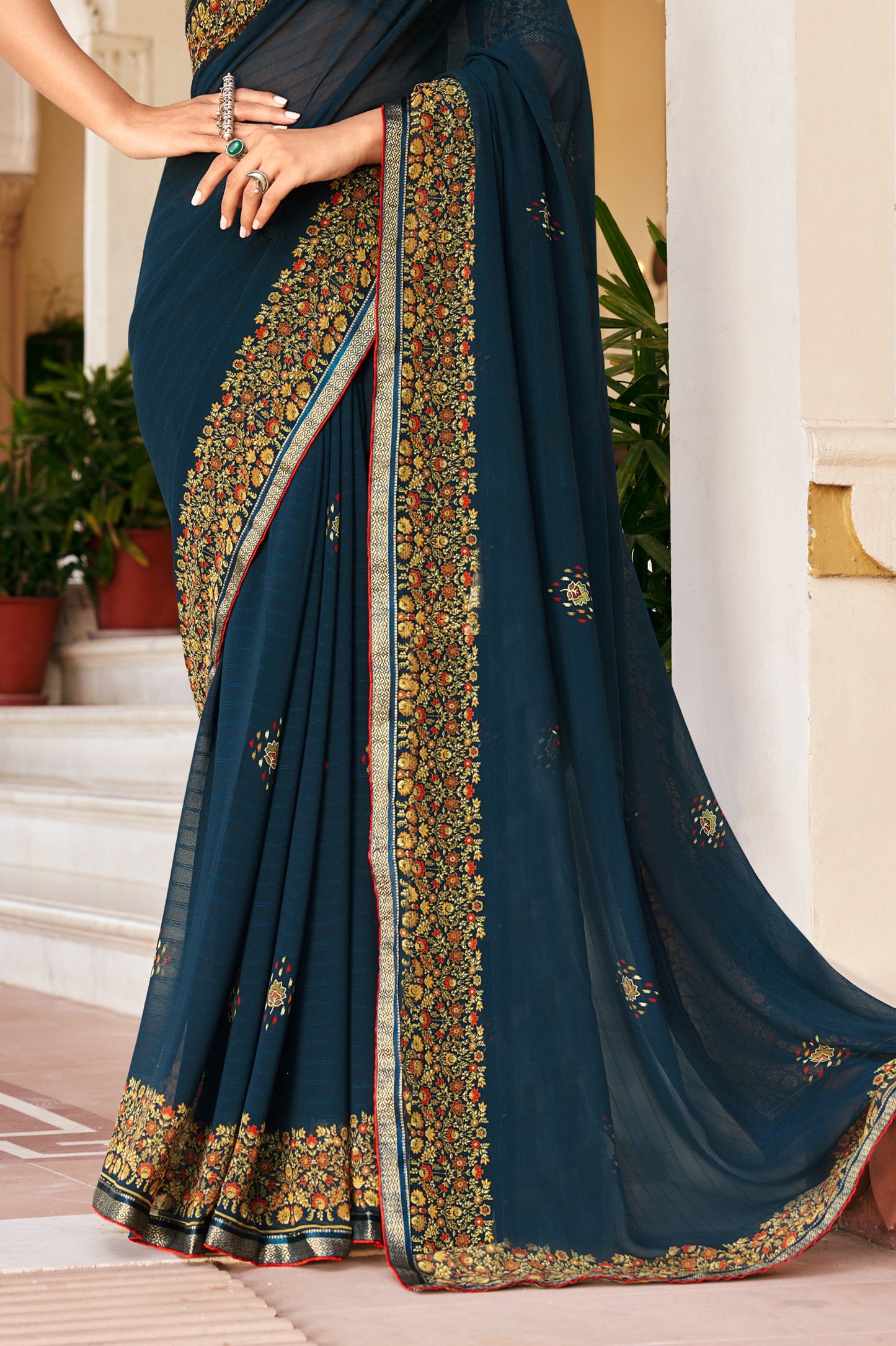 Dark Blue Printed Georgette Saree-SAR10151_4_SareeButa.com