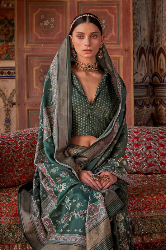 Dark Green Printed Silk Saree-SAR10115_2_SareeButa.com