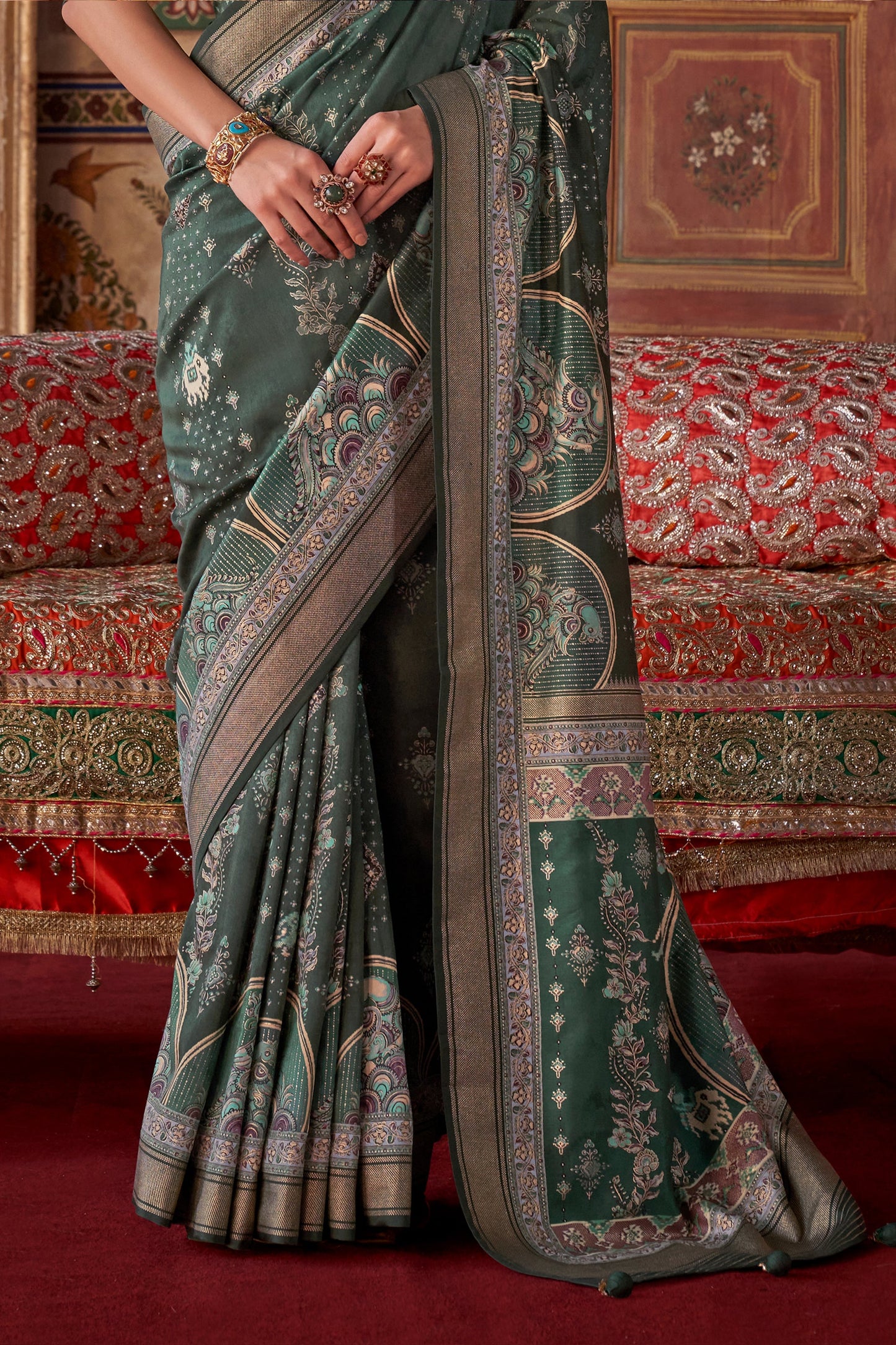 Dark Green Printed Silk Saree-SAR10115_4_SareeButa.com