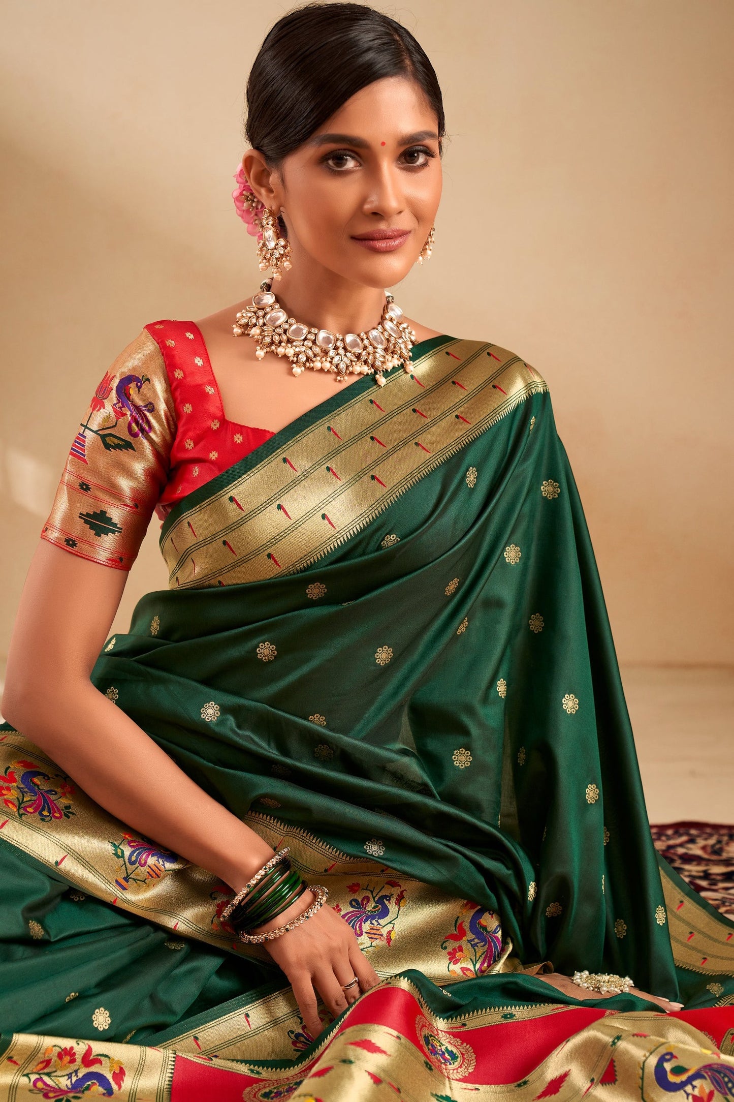 Dark Green Woven Paithani Saree-ZB134712_2_SareeButa.com
