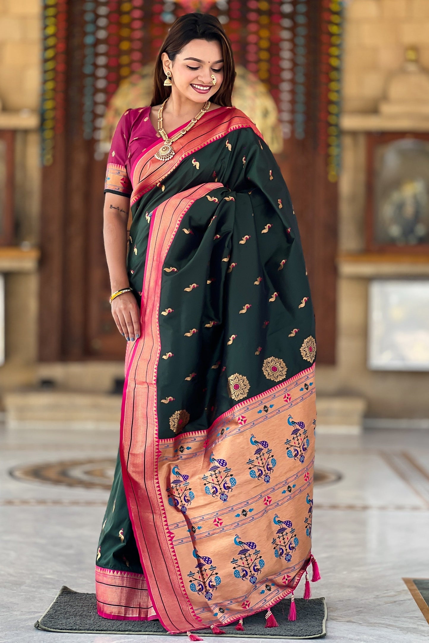 Dark Green Paithani Saree-ZB134867_4_SareeButa.com