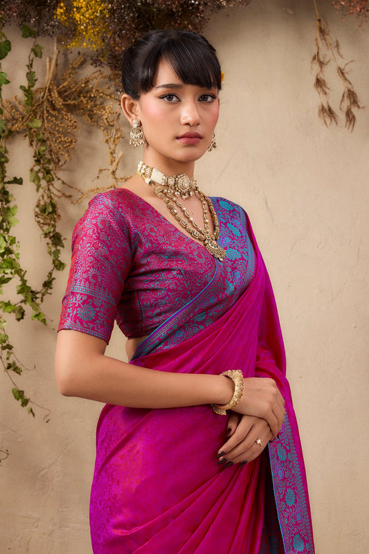 Dark Pink Woven Kanjivaram Silk Saree-SAR11178_2_SareeButa.com