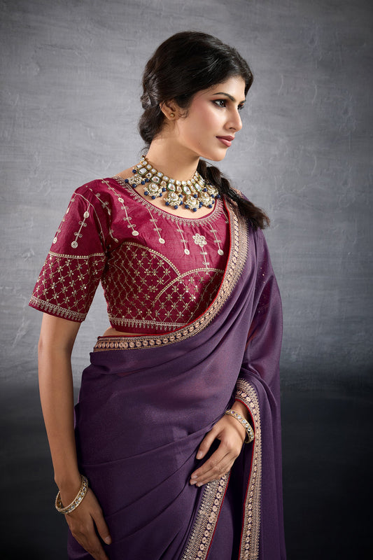 Dark Purple Embroidered Georgette Saree-SAR10605_2_SareeButa.com