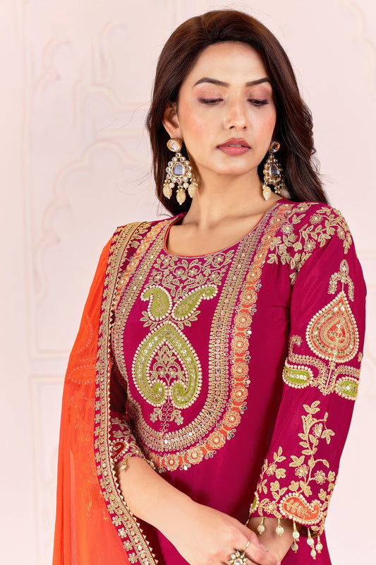 Deep Pink Readymade Embroidered Chinon Suit-SAR11104_2_SareeButa.com