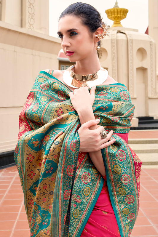 Deep Pink Woven Banarasi Saree-ZB134704_2_SareeButa.com