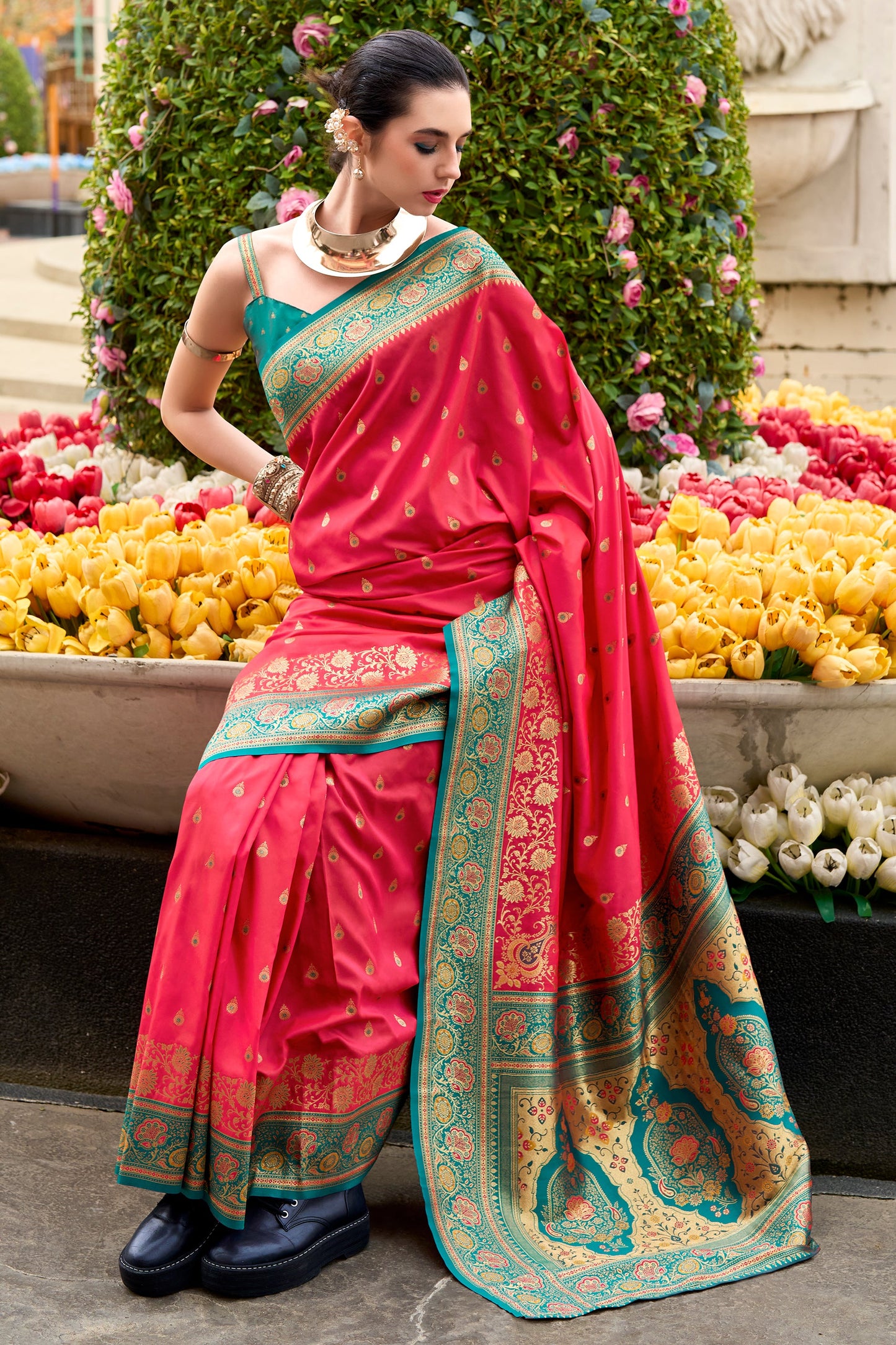 Deep Pink Woven Banarasi Saree-ZB134704_4_SareeButa.com