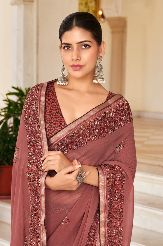 Dusty Pink Printed Georgette Saree-SAR10152_2_SareeButa.com