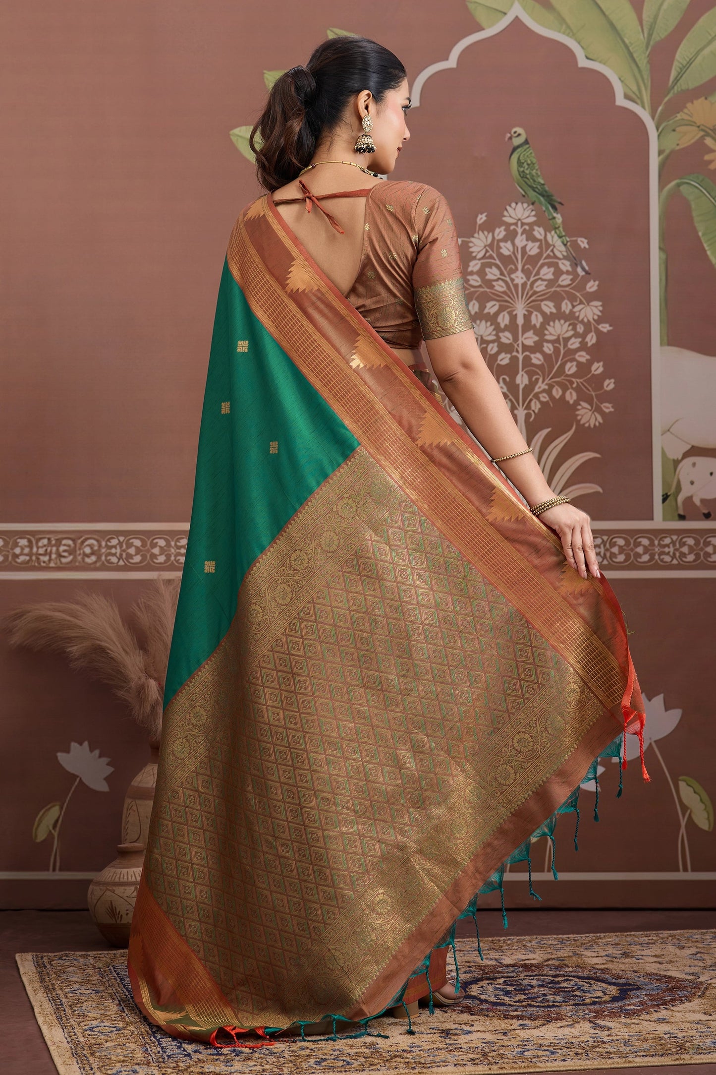 Emerald Green Woven Tussar Silk Saree-SAR11208_5_SareeButa.com
