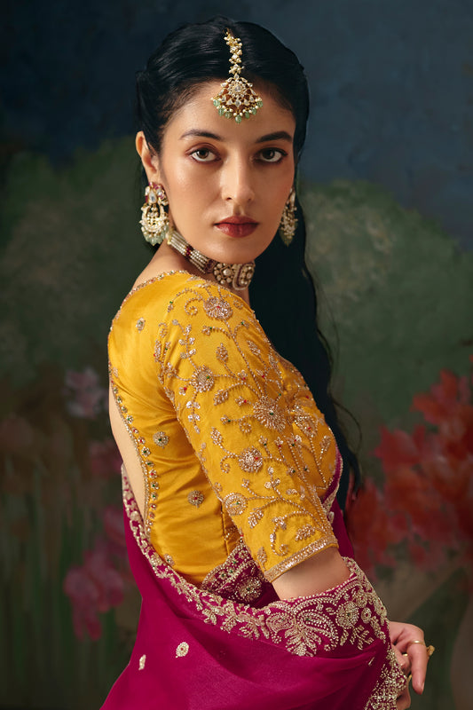 Fuchsia Pink Embroidered Organza Saree-SAR12018_2_SareeButa.com