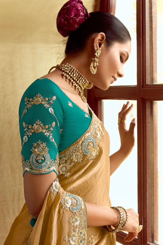 Golden Yellow Embroidered Organza Saree-ZB134268_2_SareeButa.com