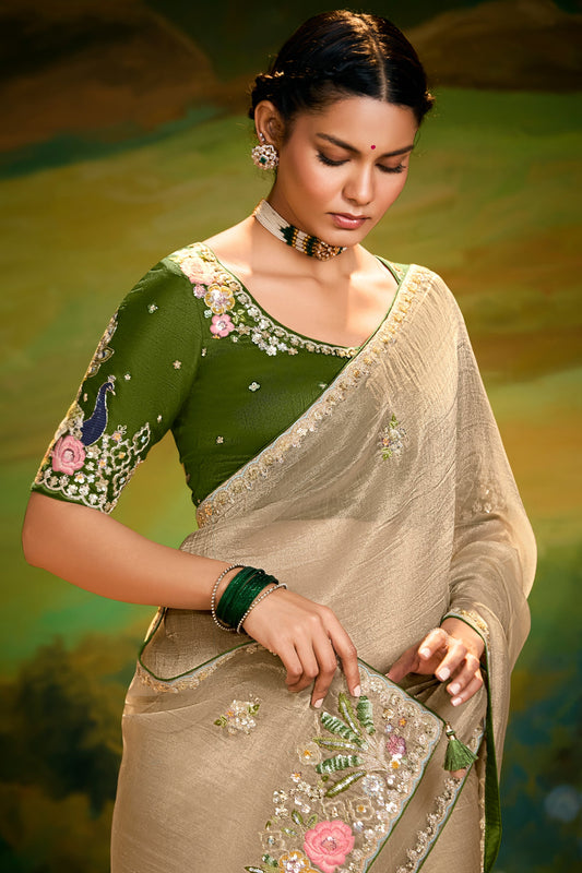 Golden Beige Embroidered Organza Saree-ZB134611_2_SareeButa.com