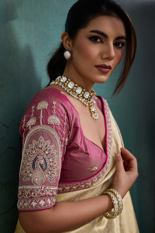 Golden Beige Woven Tissue Banarasi Saree-SAR12821_2_SareeButa.com