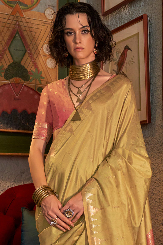 Golden Beige Woven Tussar Silk Saree-ZB133042_2_SareeButa.com
