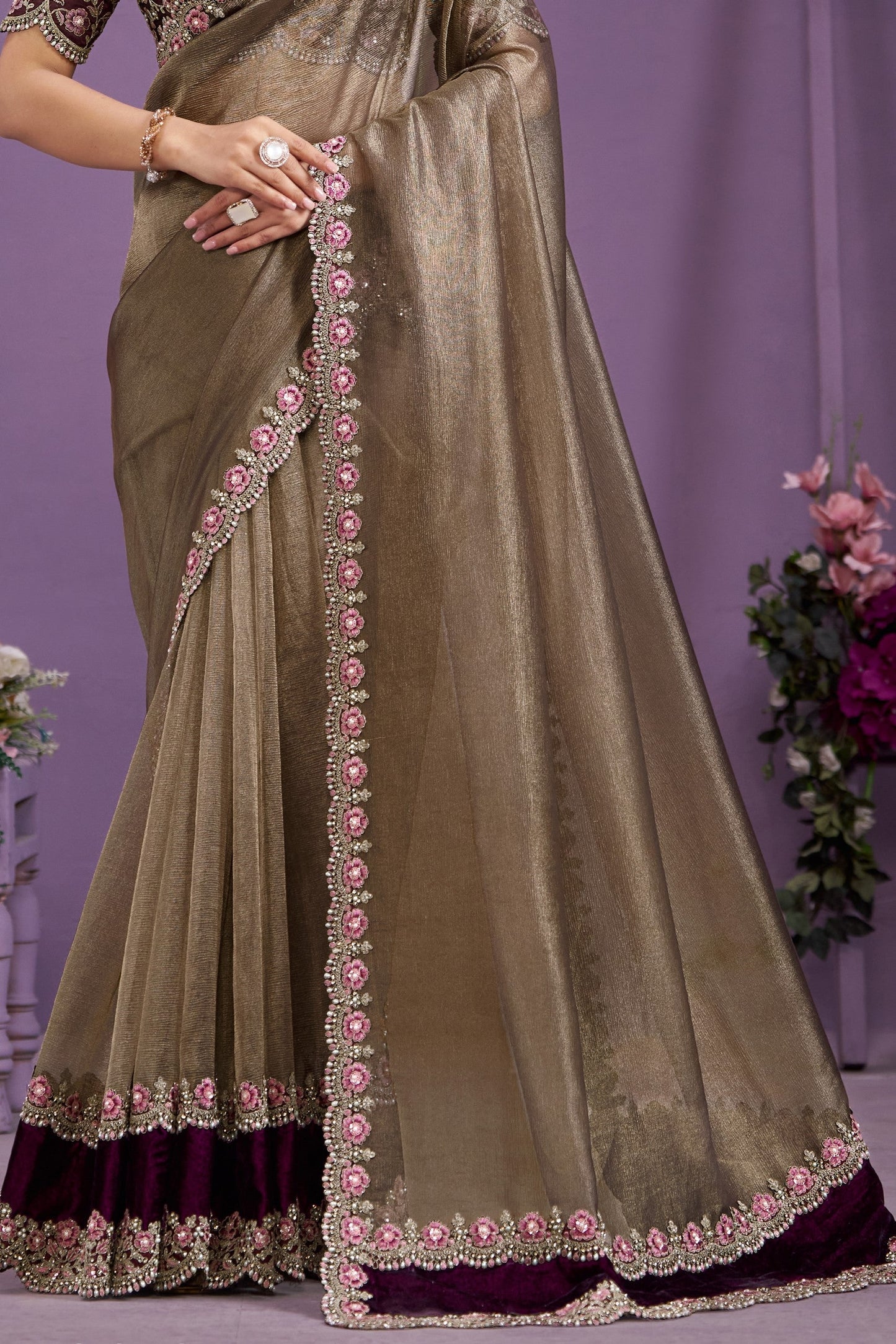 Golden Embroidered Silk Saree-ZB133356_4_SareeButa.com