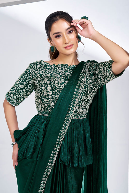 Green Chiffon Readymade Saree-ZB133210_2_SareeButa.com