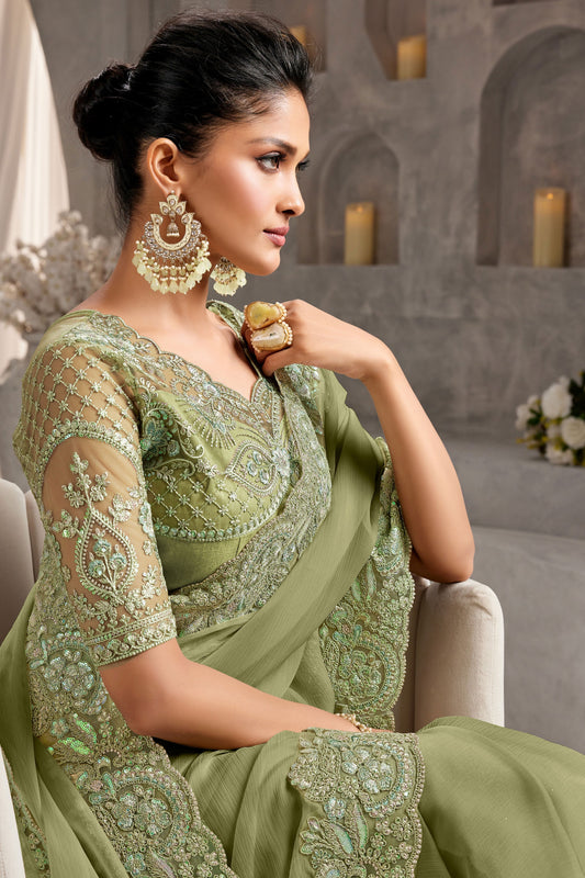 Green Embroidered Chiffon Saree-ZB134242_2_SareeButa.com