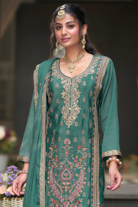 Green Embroidered Chinon Readymade Salwar Suit-SS644_2_SareeButa.com