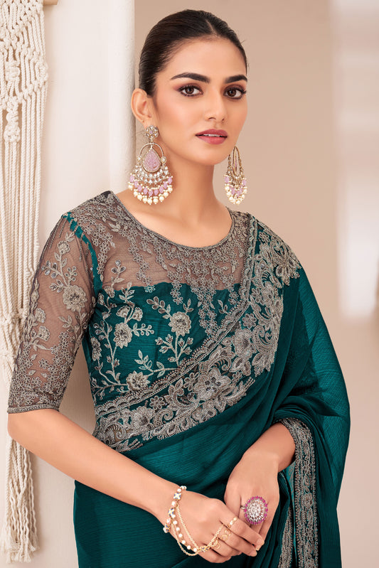 Green Embroidered Georgette Saree-ZB133373_2_SareeButa.com