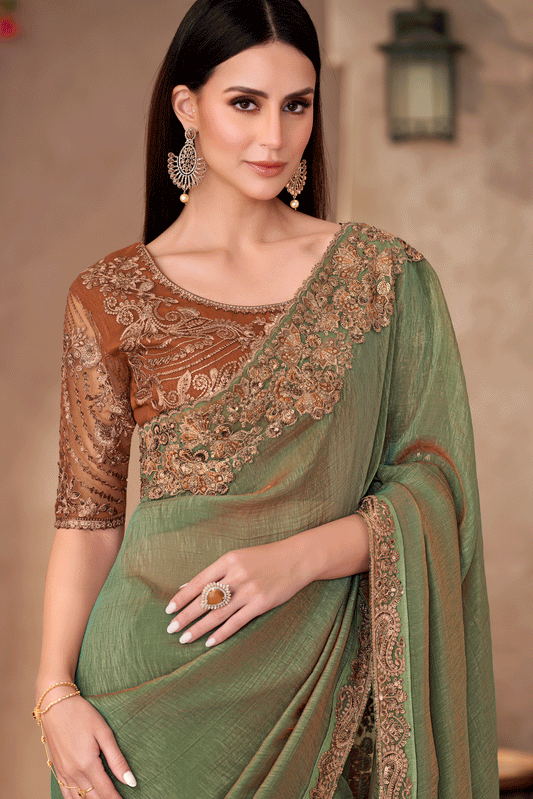 Green Embroidered Georgette Saree-ZB134904_2_SareeButa.com