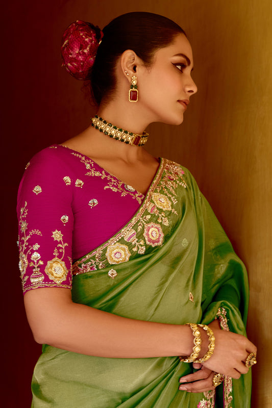 Green Embroidered Organza Saree-ZB134270_2_SareeButa.com