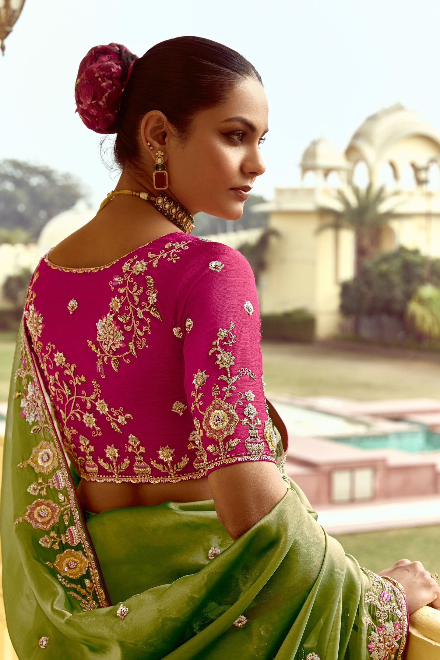 Green Embroidered Organza Saree-ZB134270_4_SareeButa.com