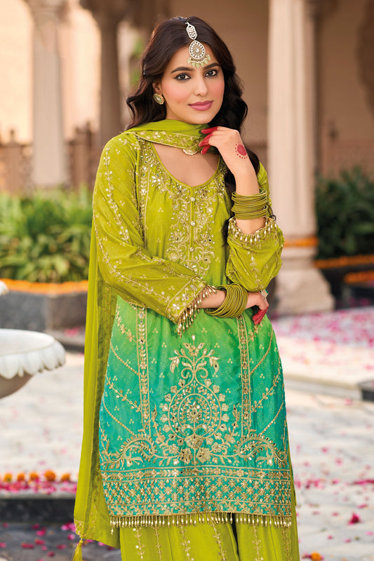 Green Heavy Work Chinon Readymade Suit-SS143_2_SareeButa.com