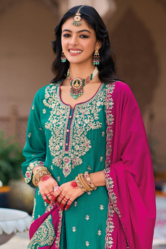 Green Heavy Work Chinon Readymade Suit-SS147_2_SareeButa.com