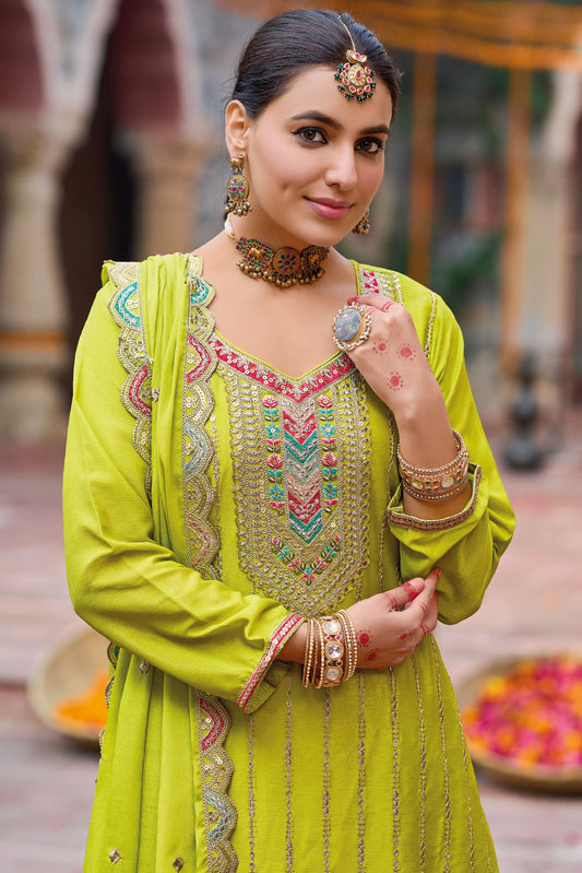 Green Heavy Work Chinon Readymade Suit-SS153_2_SareeButa.com