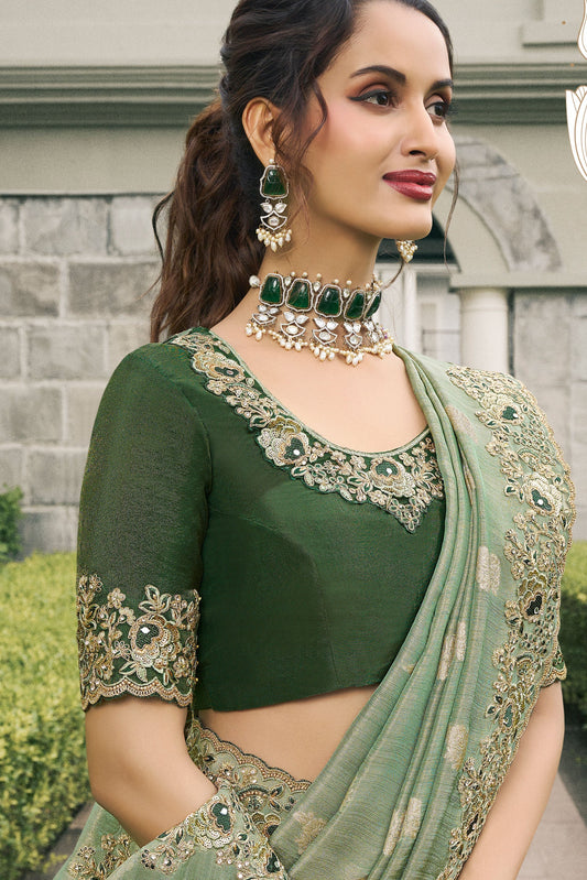 Green Heavy Work Pure Tissue Silk Saree-ZB133301_2_SareeButa.com