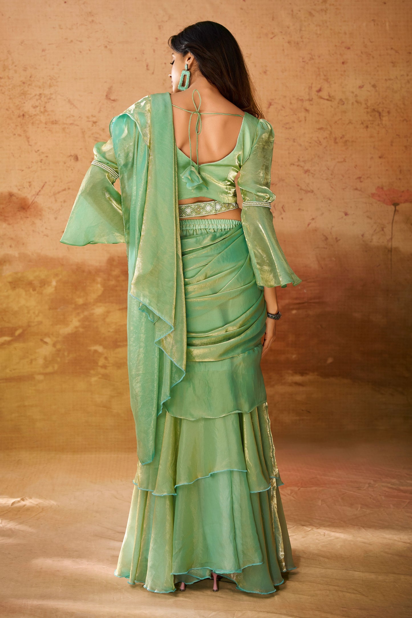 Green Organza Readymade Saree-ZB133485_4_SareeButa.com