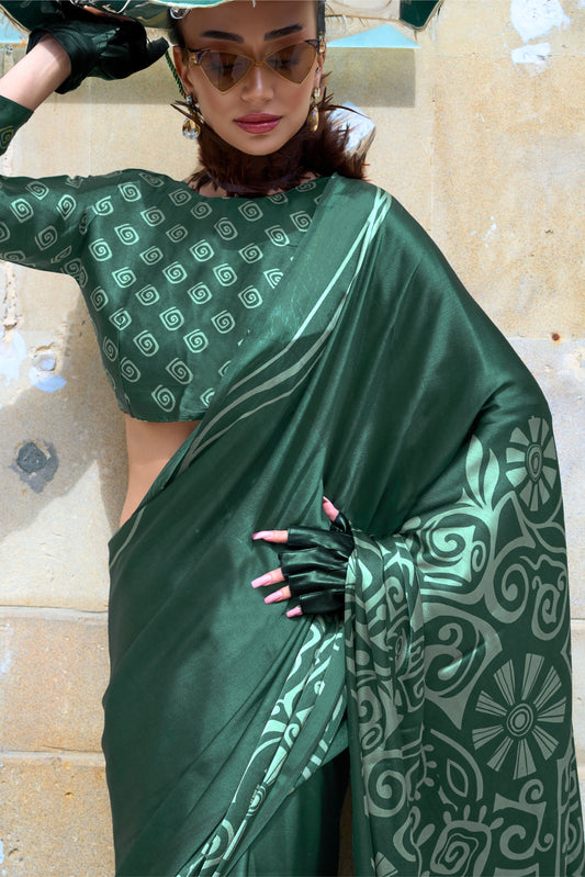 Green Printed Crepe Saree-ZB132999_2