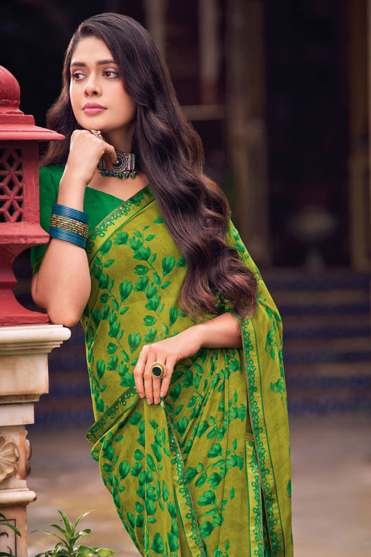 Green Printed Georgette Saree-ZB133253_2_SareeButa.com