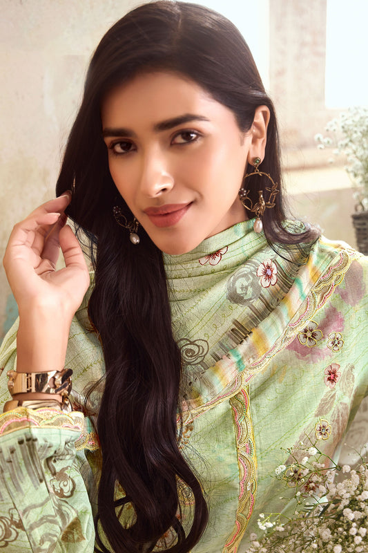 Green Printed Linen Suit-SS271_2_SareeButa.com
