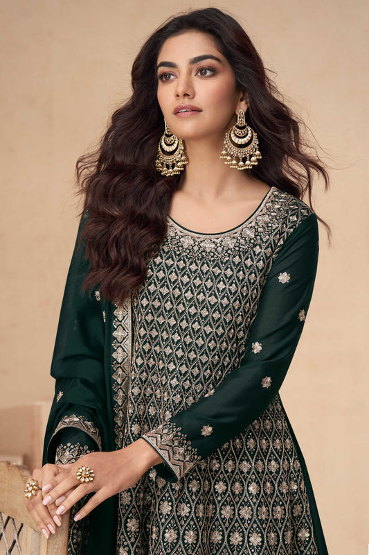 Green Readymade Chinon Silk A-Line Suit-SS329_2_SareeButa.com