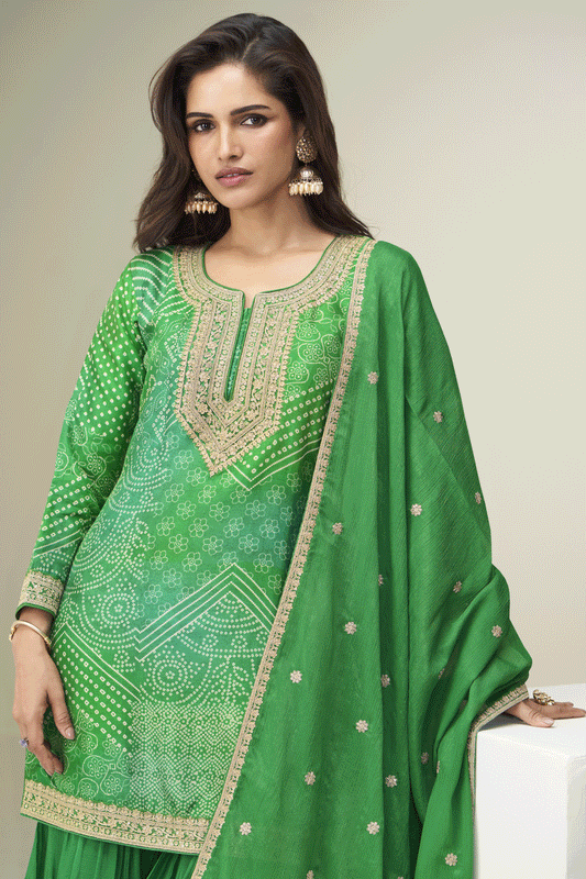 Green Readymade Embroidered Chinon Silk Sharara Suit-SS691_2_SareeButa.com