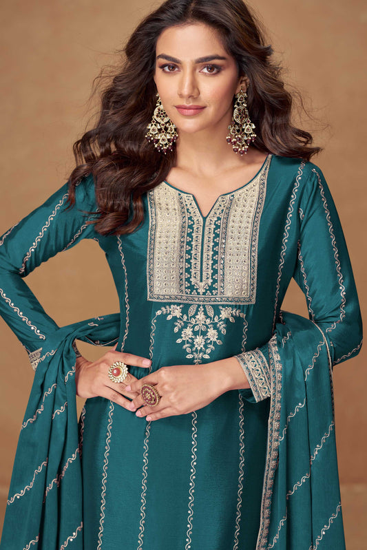 Green Readymade Embroidered Chinon Silk Suit-SS425_2_SareeButa.com