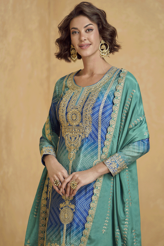 Green Readymade Embroidered Chinon Silk Suit-SS880_2_SareeButa.com