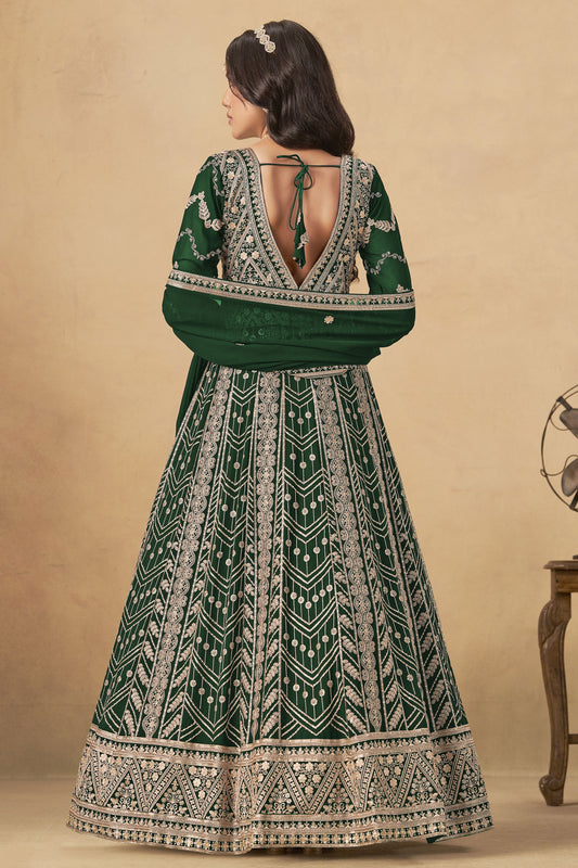 Green Readymade Georgette Gown with Dupatta-SS532_2_SareeButa.com
