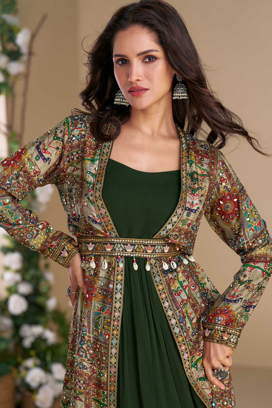 Green Readymade Georgette Silk Gown with Jacket-SS673_2_SareeButa.com