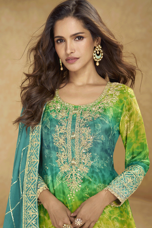 Green Readymade Heavy Work Chinon Silk Palazzo Suit-SS754_2_SareeButa.com