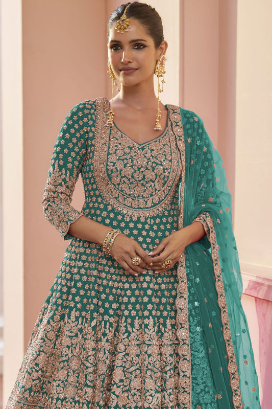 Green Readymade Heavy Work Georgette Skirt Suit-SS1014_2_SareeButa.com