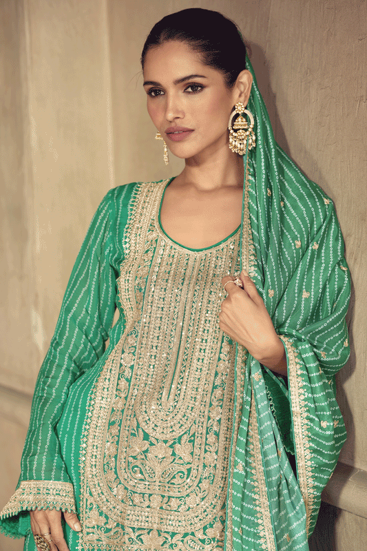 Green Readymade Printed Chinon Sharara Suit-SS696_2_SareeButa.com